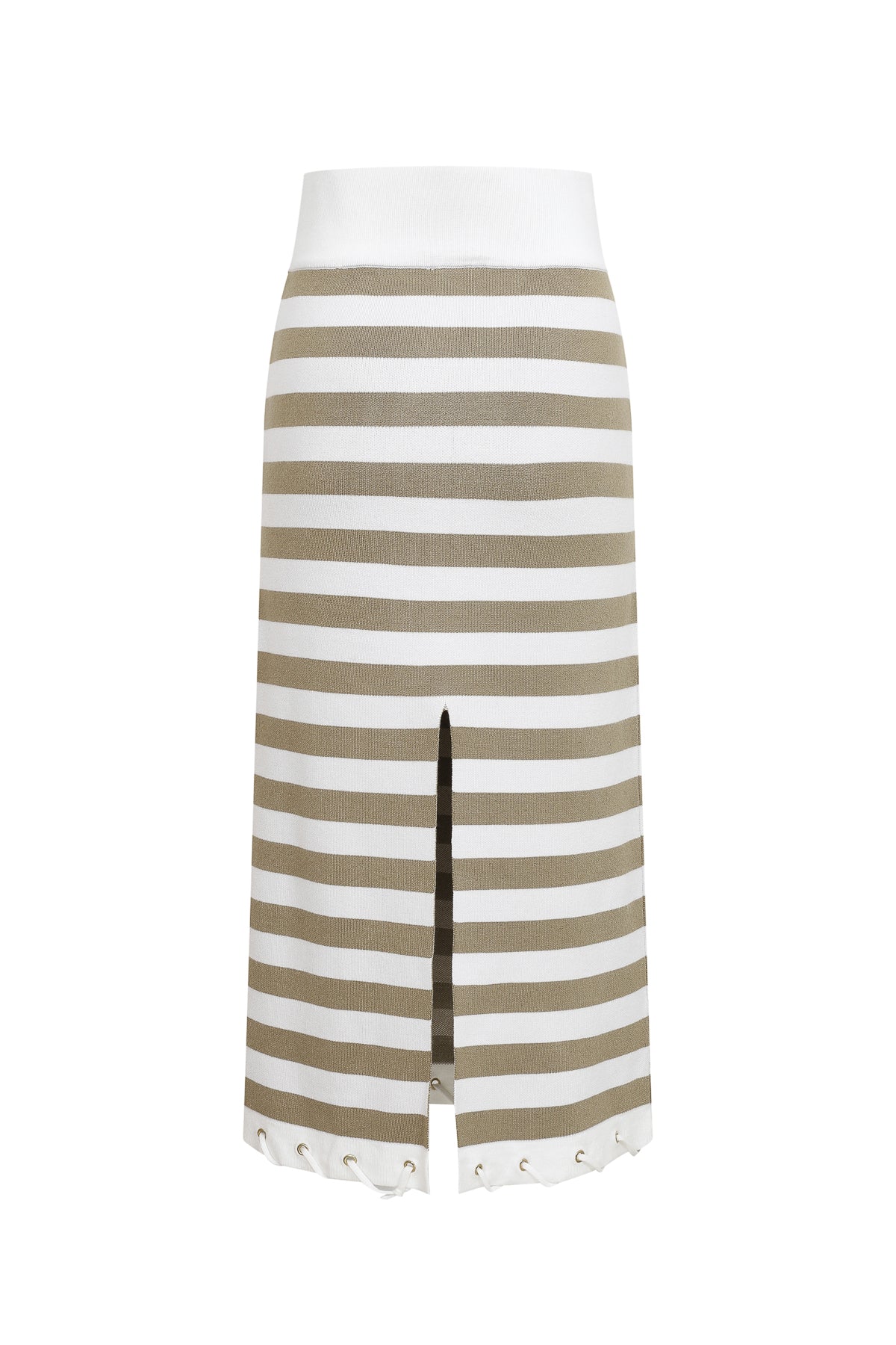 Knit Stripe Rope Embellished Midi Skirt