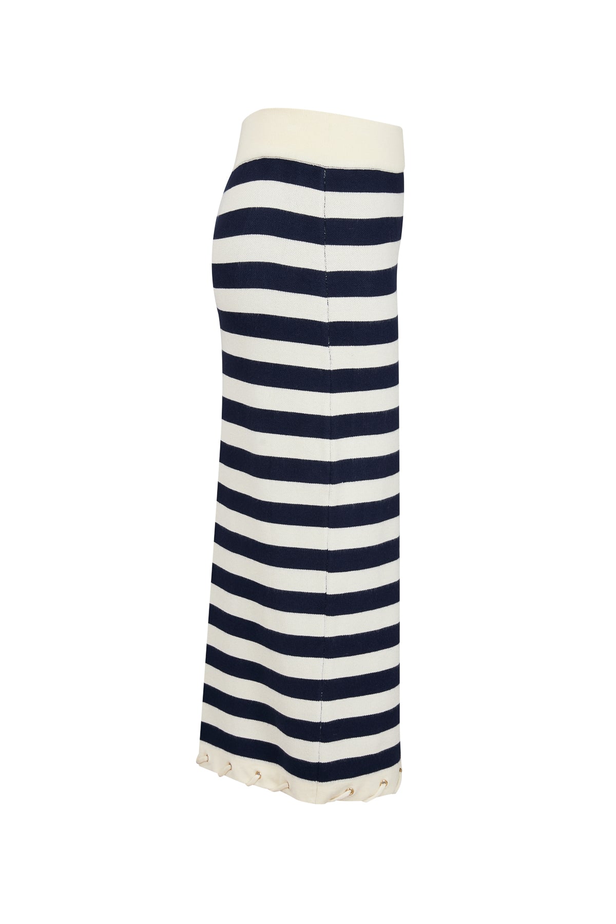 Knit Stripe Rope Embellished Midi Skirt