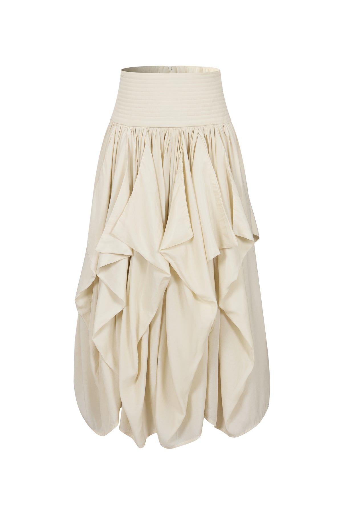 Woven Draped Voluminous Midi Skirt