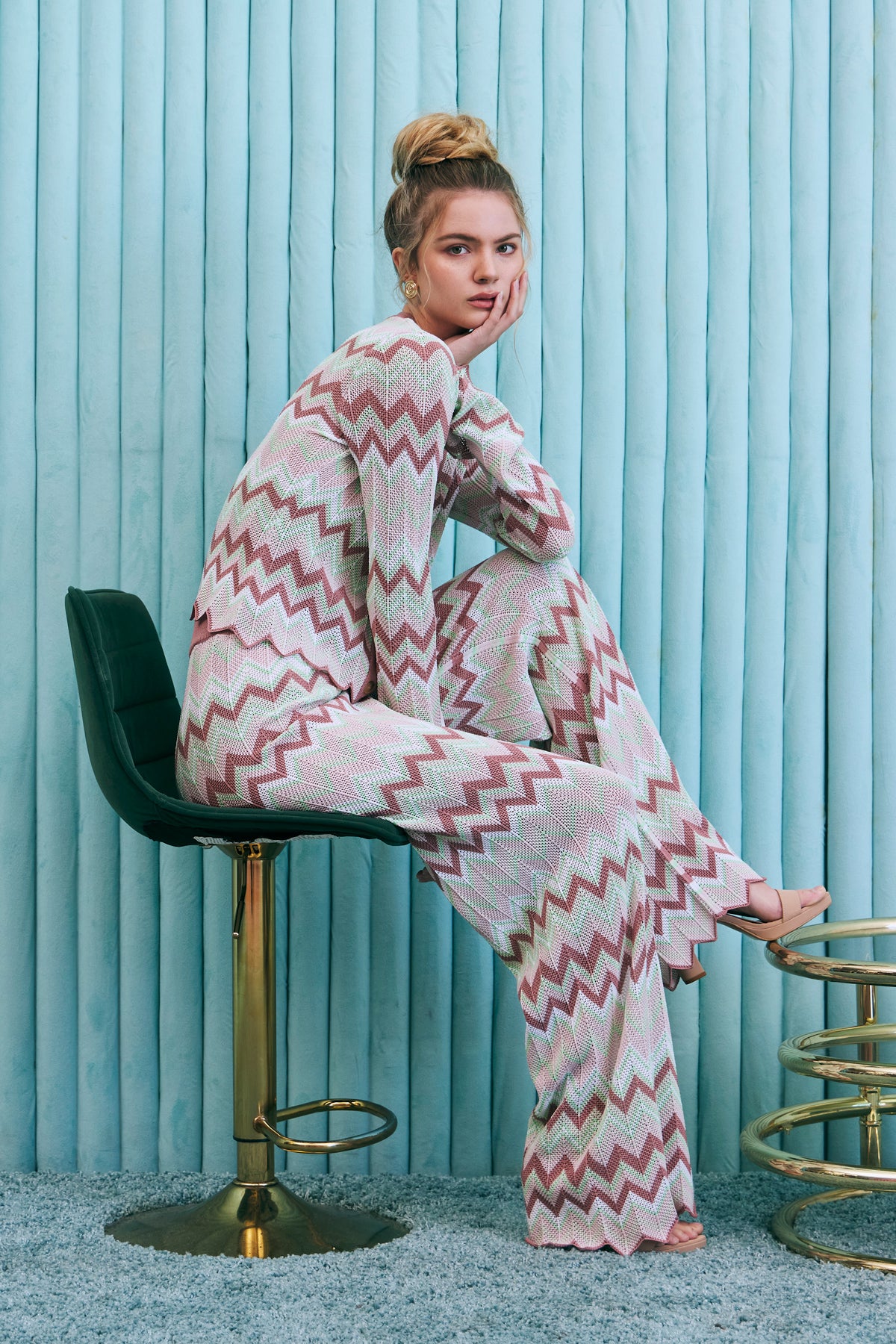 Geometric Pattern Knit Pants