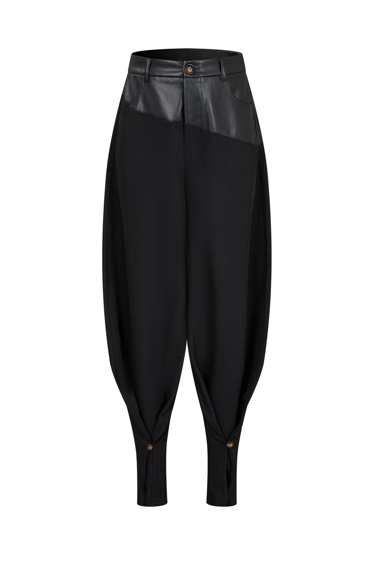 Leather Mix Barrel Pants