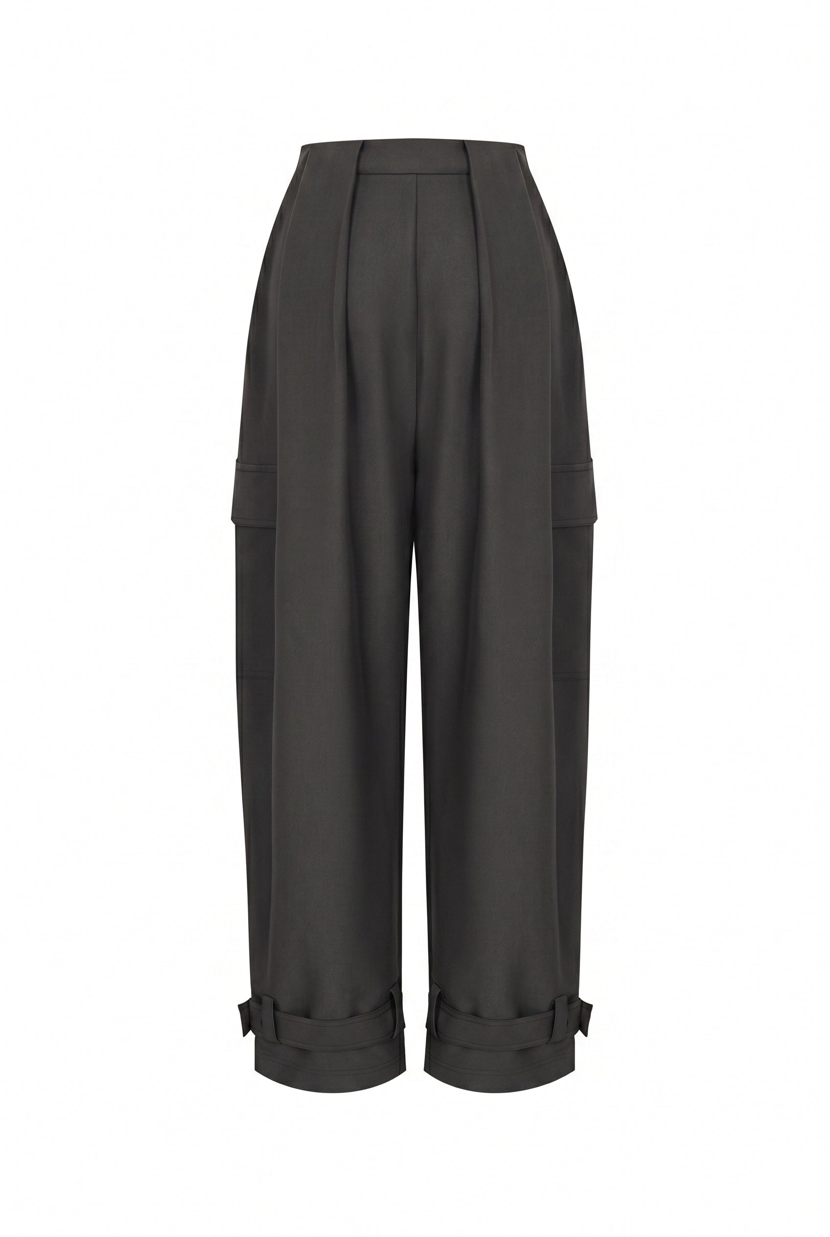 Gaelle Pleated Woven Pants with Adjustable Hem