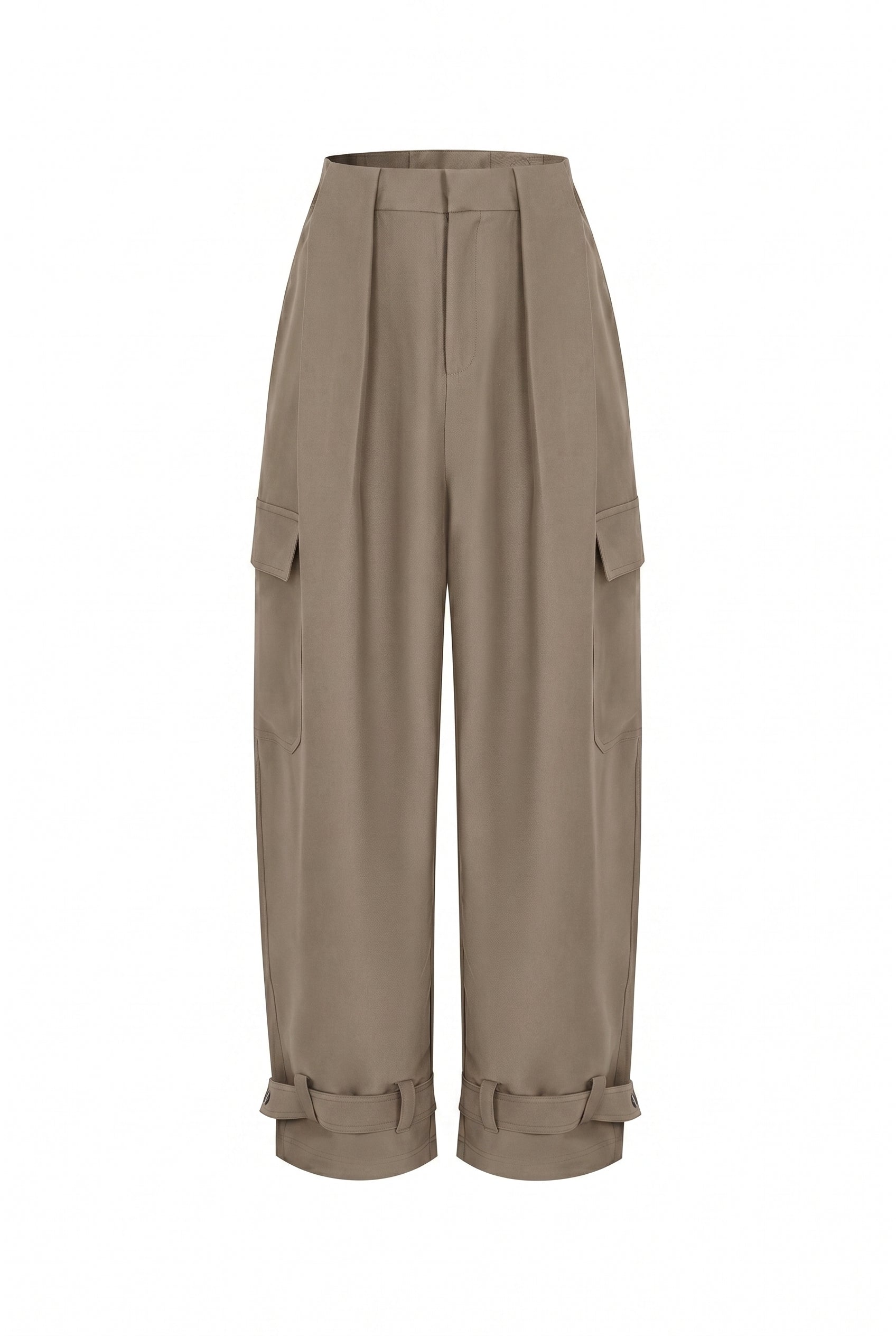 Gaelle Pleated Woven Pants with Adjustable Hem
