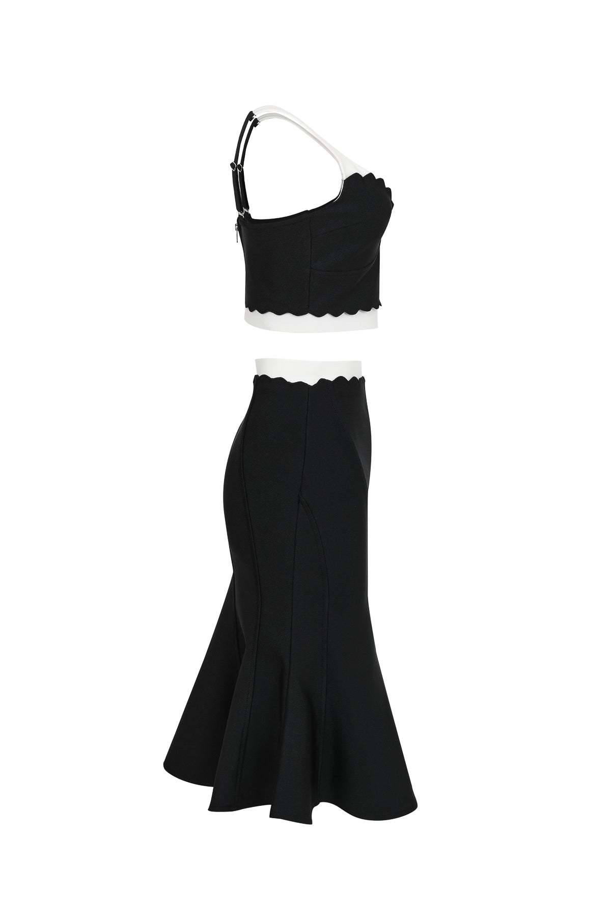 Scallop Detail Two Tone Skirt Set