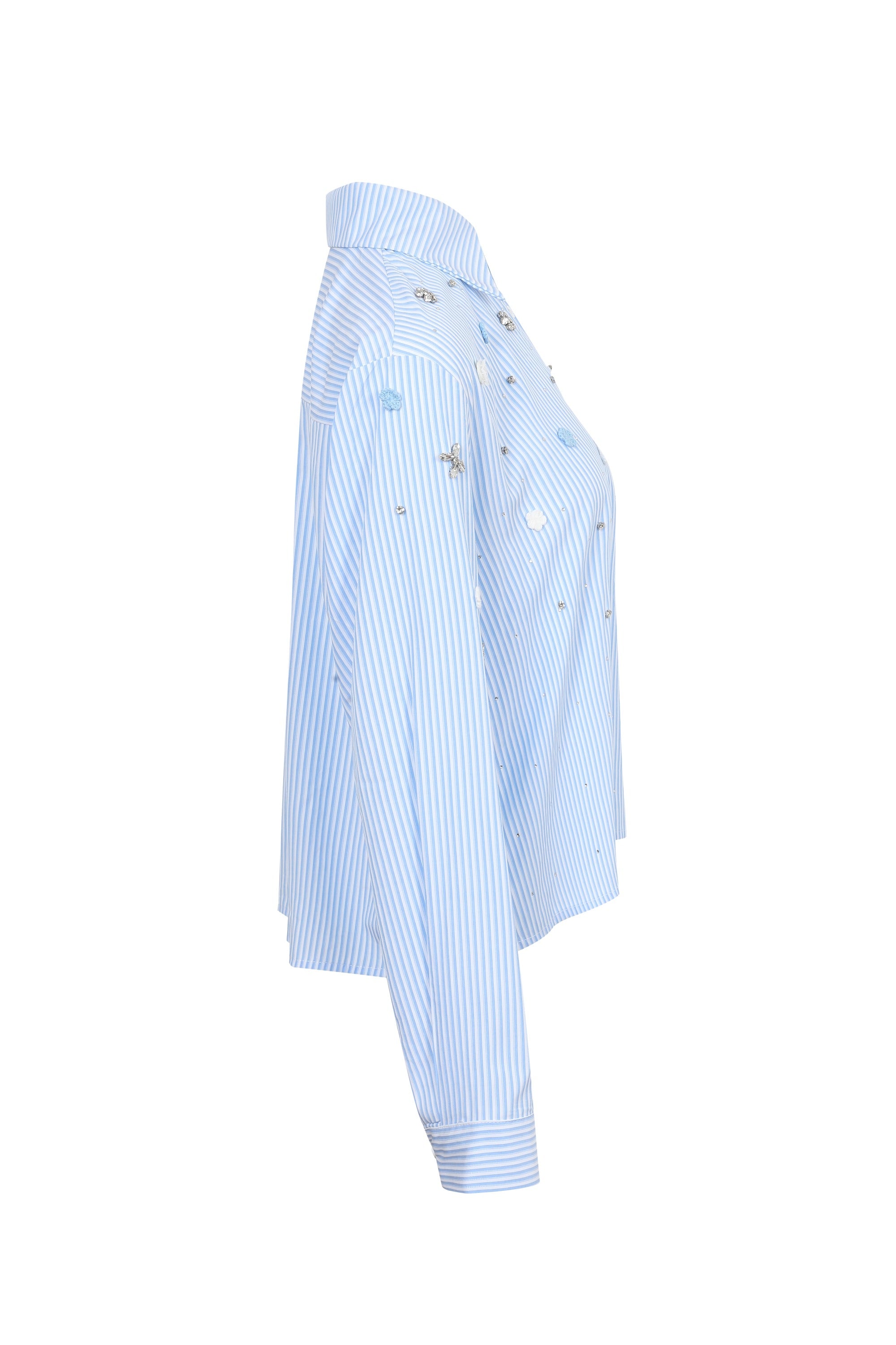 Flower and Rhinestone Embellished Stripe Shirt