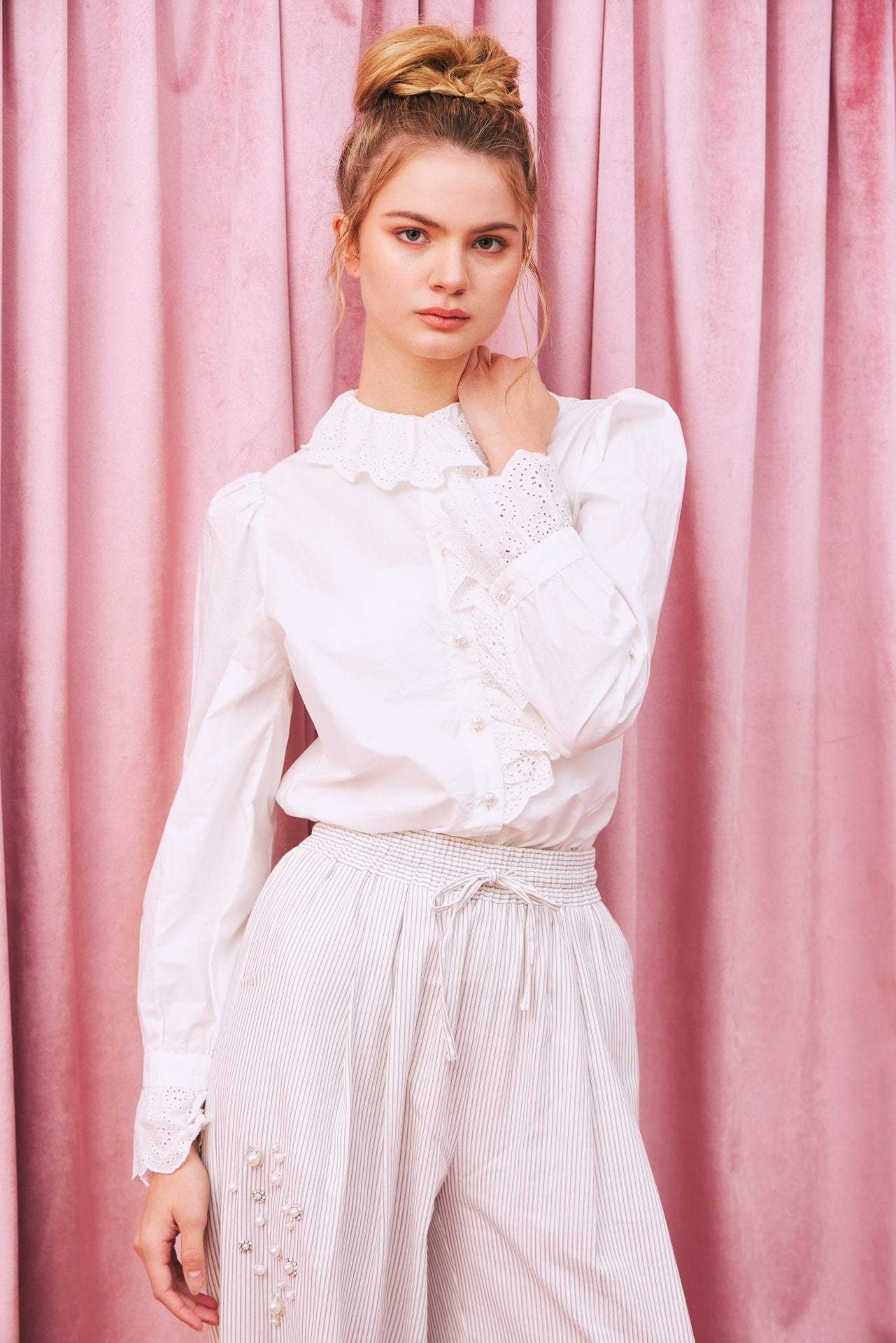 Refined Lace Ruffle Shirt