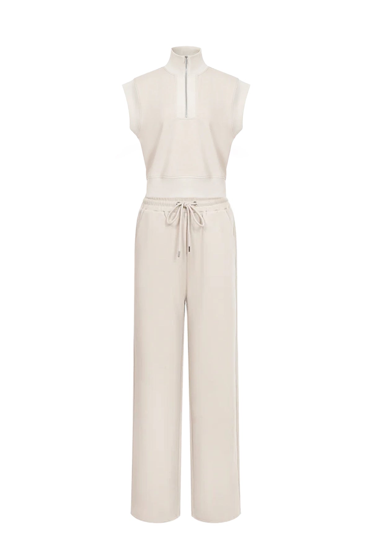 Apex Zip sleeveless Knit Top With Rib Detail