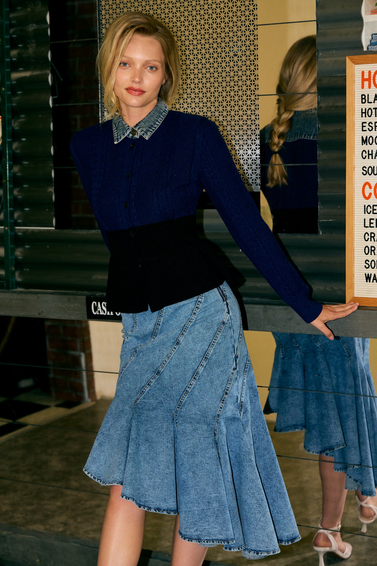 Cable Knit Denim Mix Top