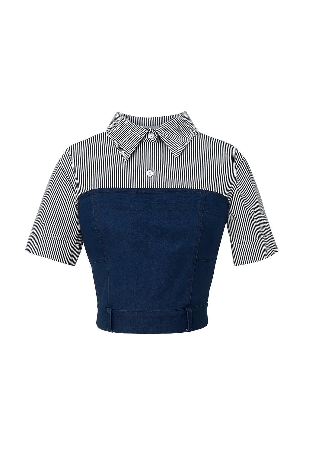 Striped Shirt Denim Mix Top