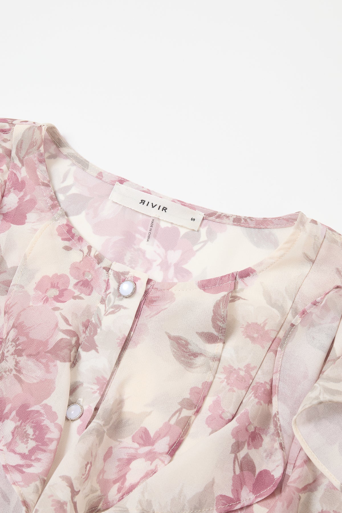 Blush Reverie Ruffle Printed Chiffon Blouse