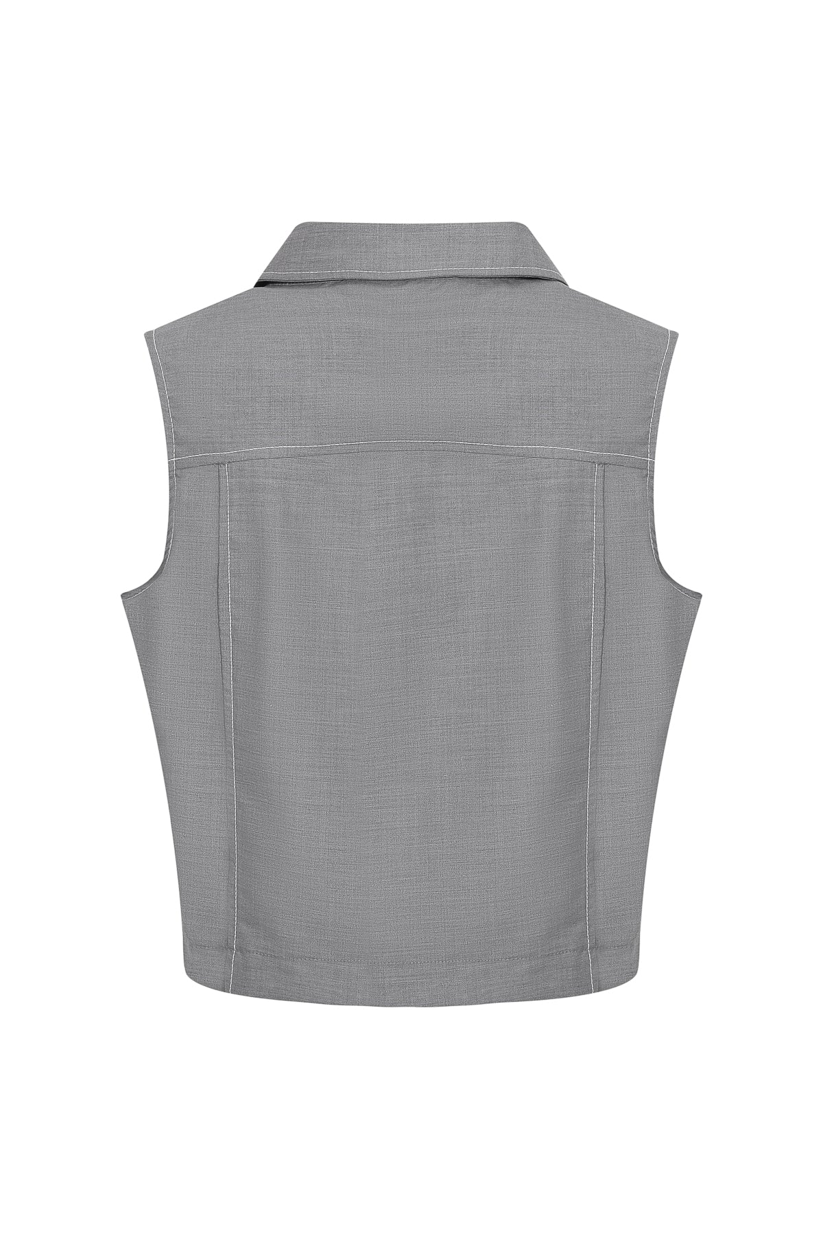 The Isometric Collared Woven Sleeveless Top Contrast Stitch