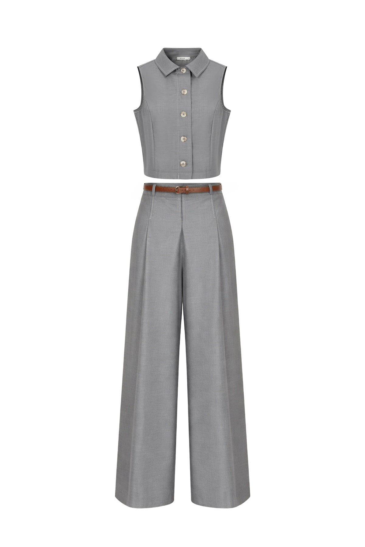 The Isometric Collared Woven Sleeveless Top Contrast Stitch