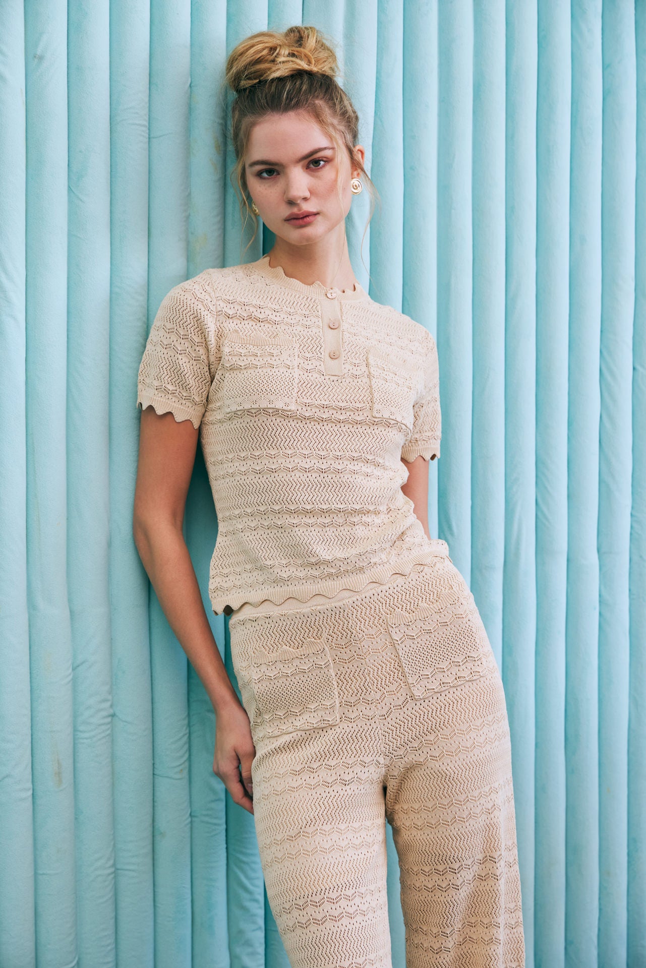 Pointelle Knit Short Sleeve Top