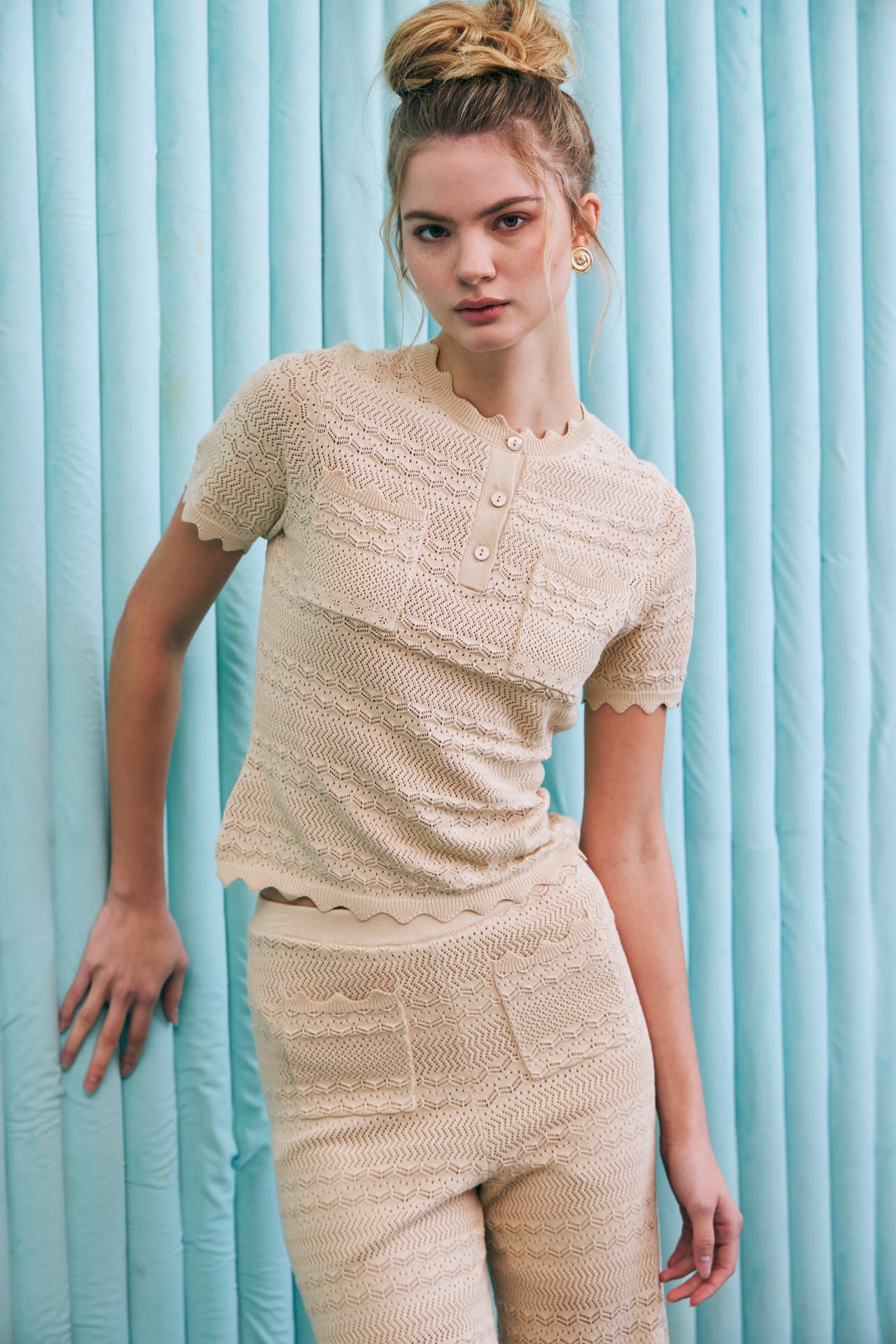 Pointelle Knit Short Sleeve Top