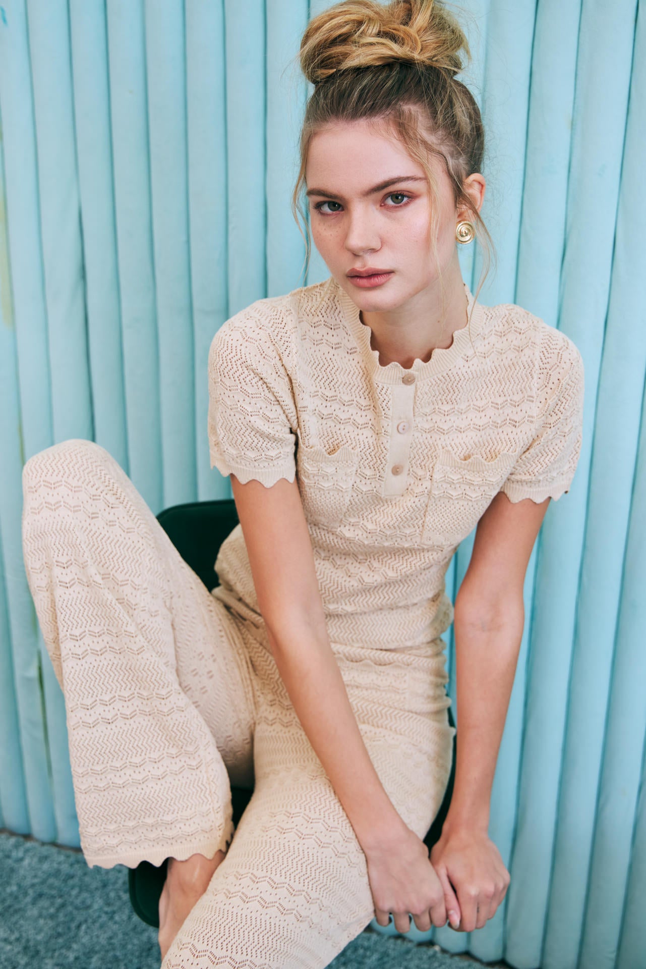 Pointelle Knit Short Sleeve Top