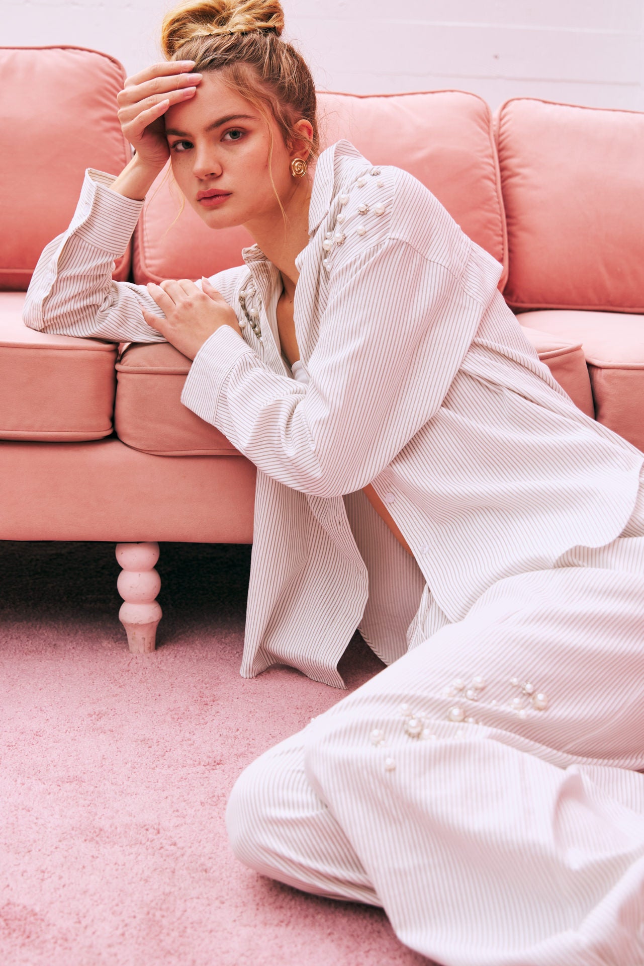 The Eloquence Oxford Embellished Stripe Top