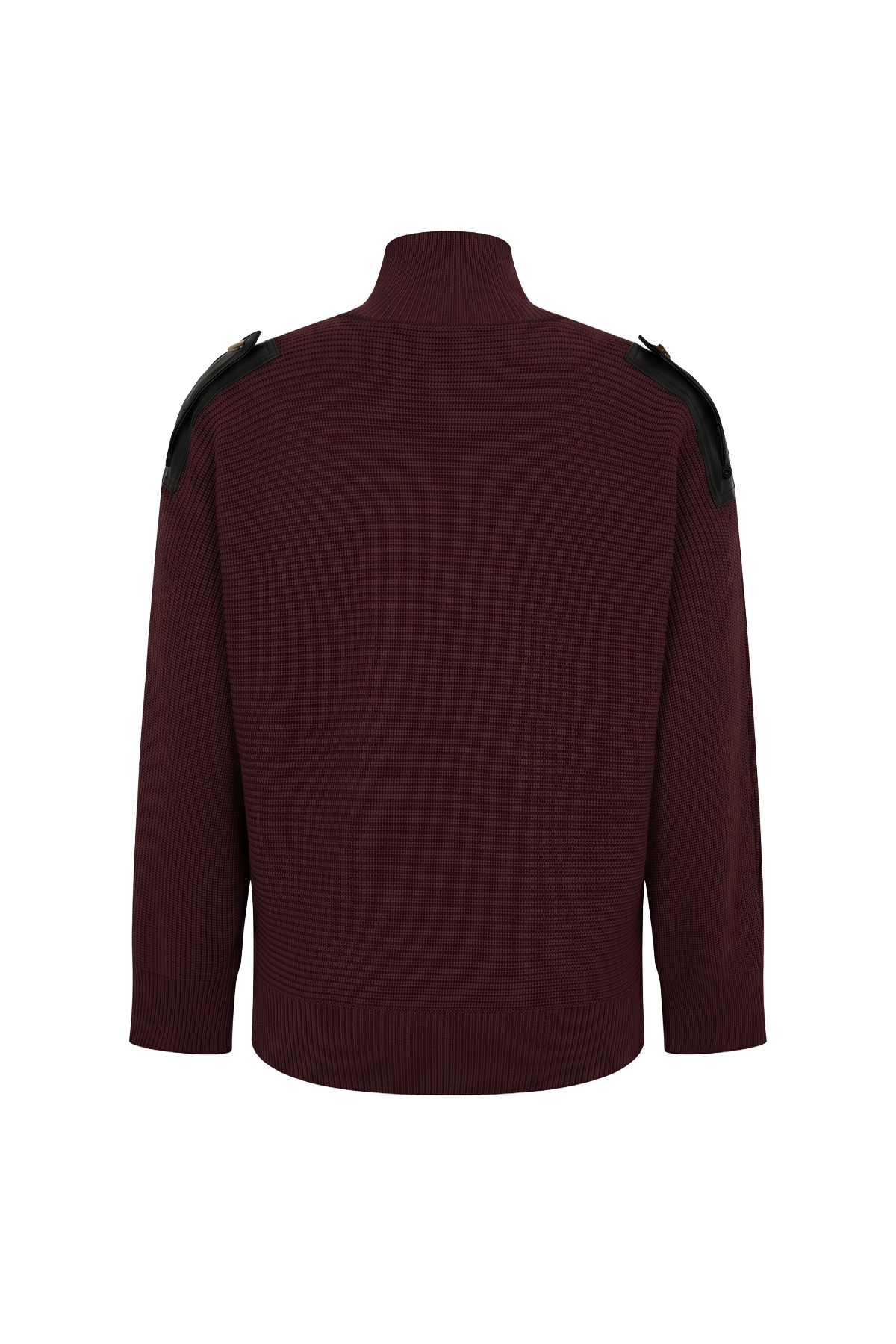 Leather Trimmed Ribbed Sweater