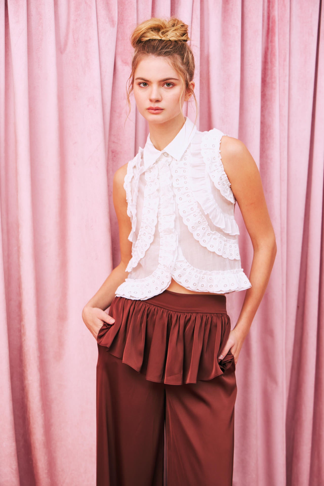 Chantilly Sleeveless Ruffle Blouse