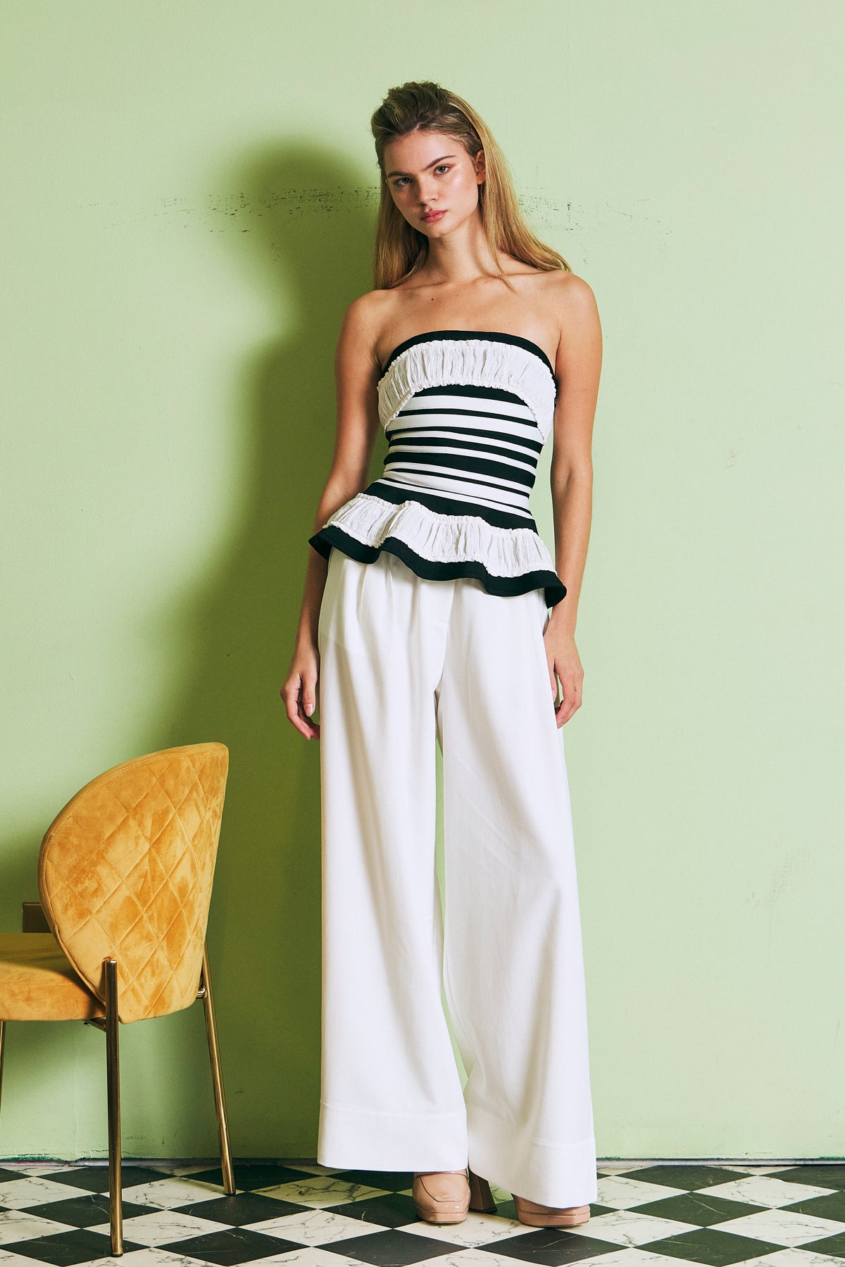 Valentina Sculpted Corset Bandage Stripe Peplum Top