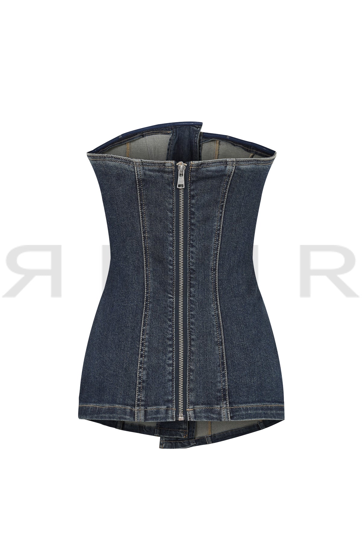 Faux Wrap Front Denim Tube Top