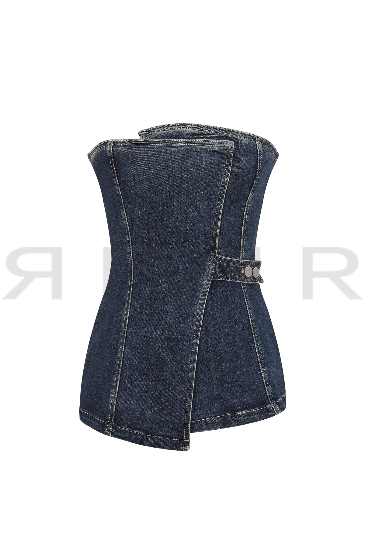 Faux Wrap Front Denim Tube Top