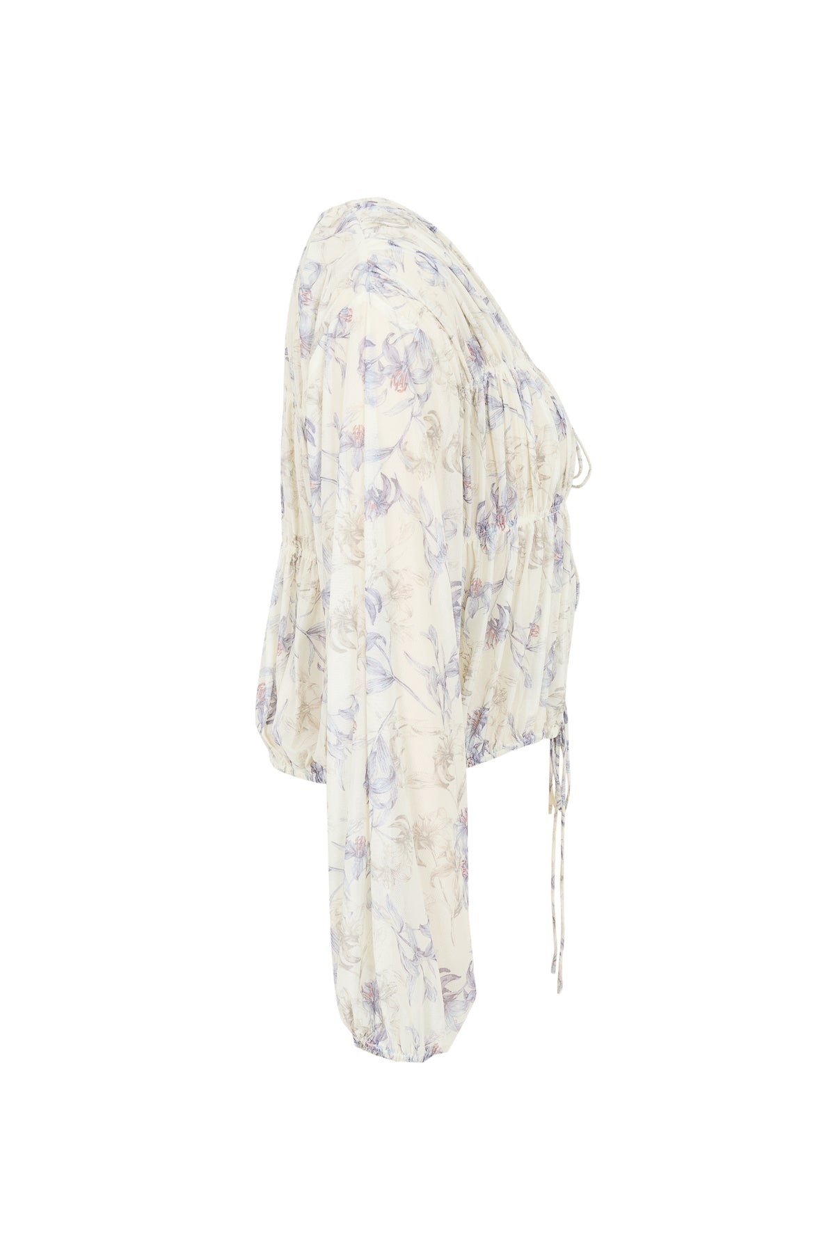 Floral Sheer Drawstring Blouse