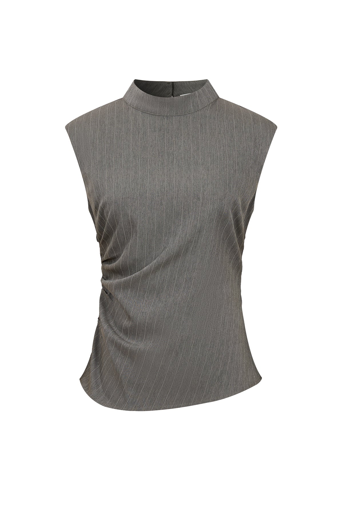 Woven Stripe Sleeveless Mock Neck Top