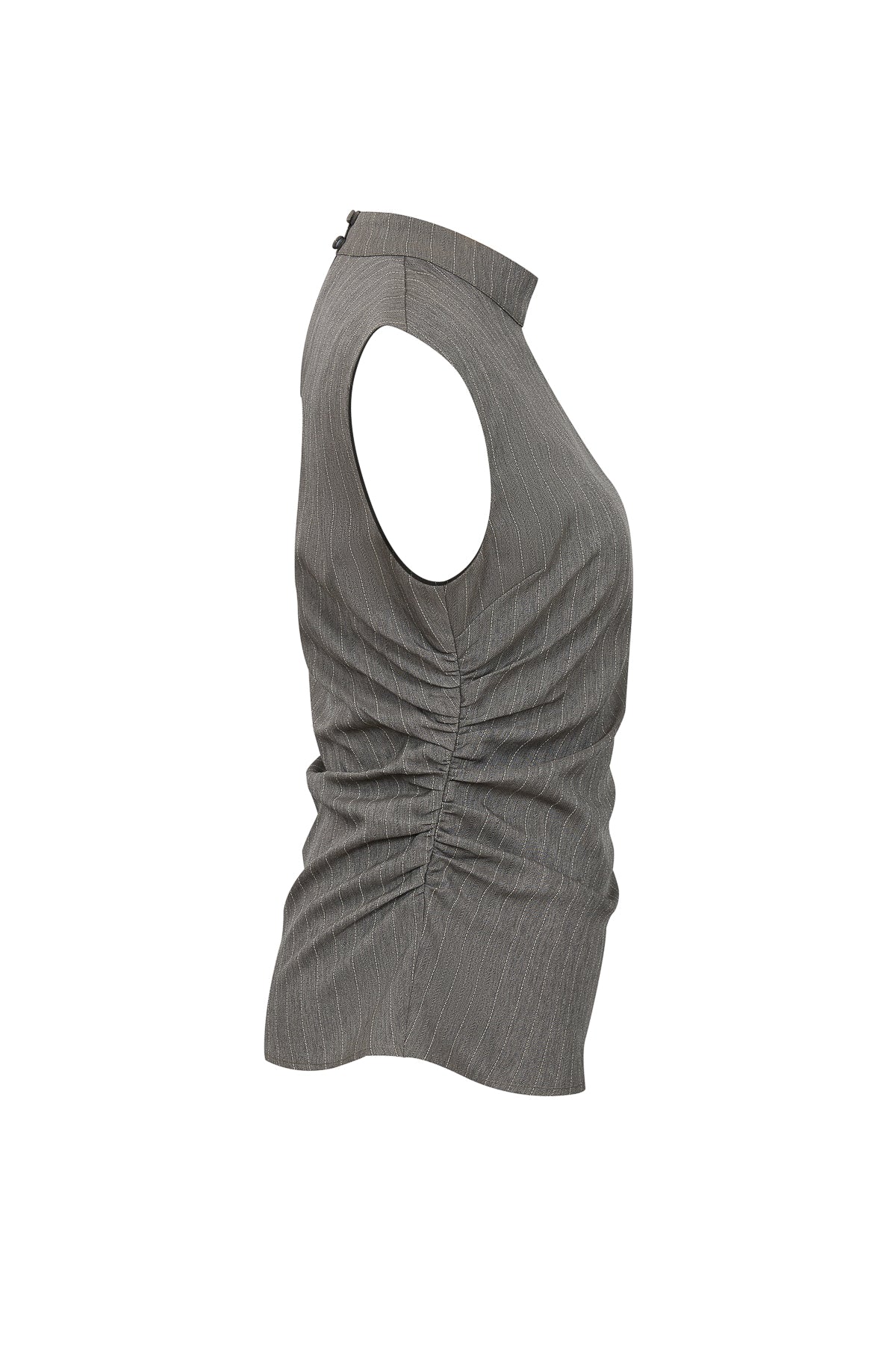 Woven Stripe Sleeveless Mock Neck Top