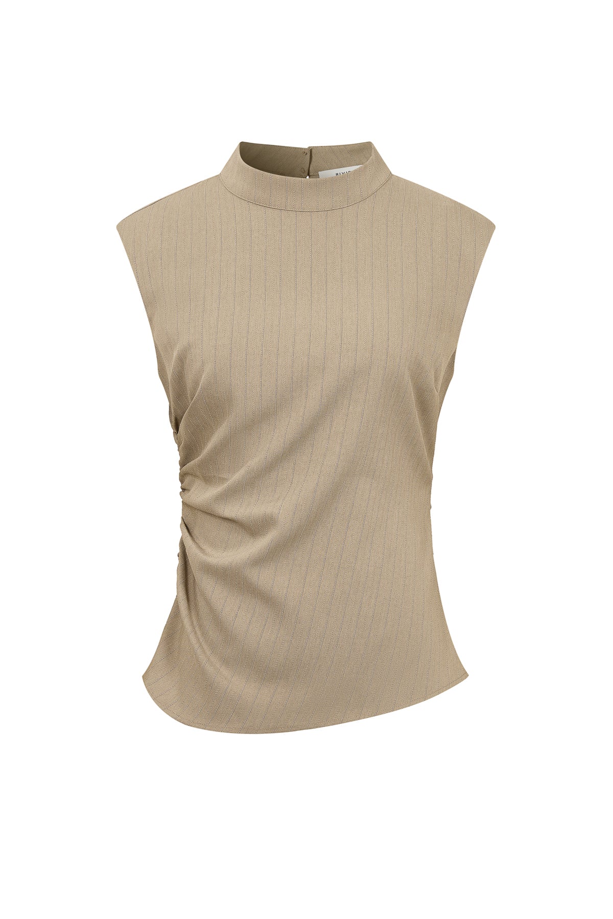 Woven Stripe Sleeveless Mock Neck Top