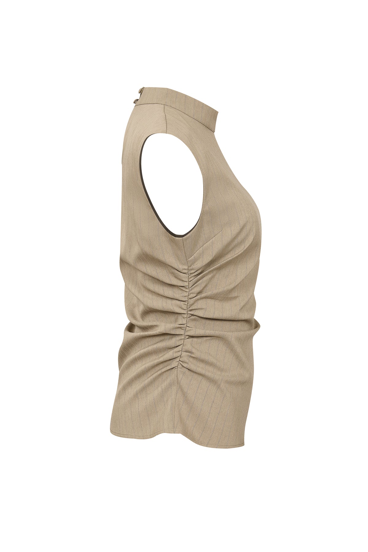 Woven Stripe Sleeveless Mock Neck Top