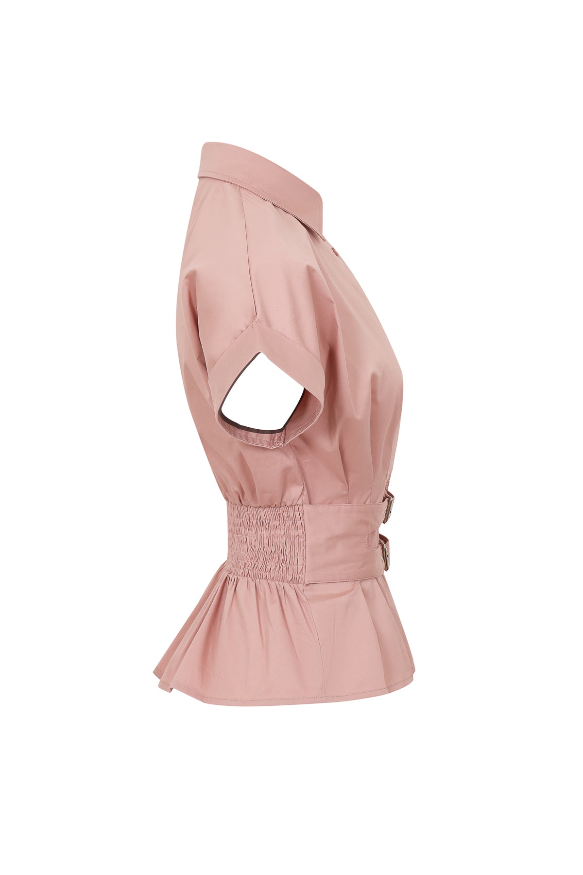 Belted Contour Woven Pleated Short Sleeve Top