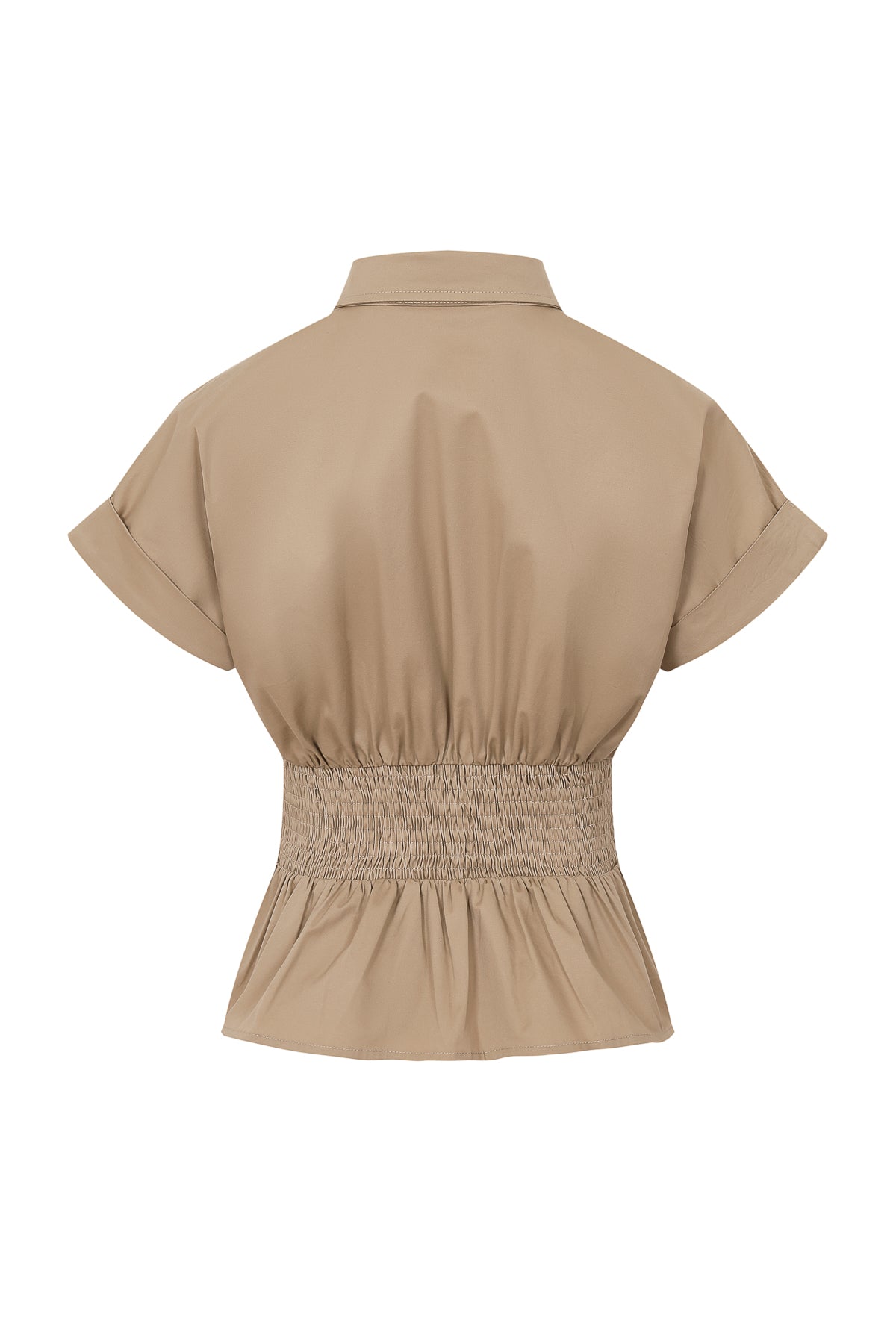 Belted Contour Woven Pleated Short Sleeve Top
