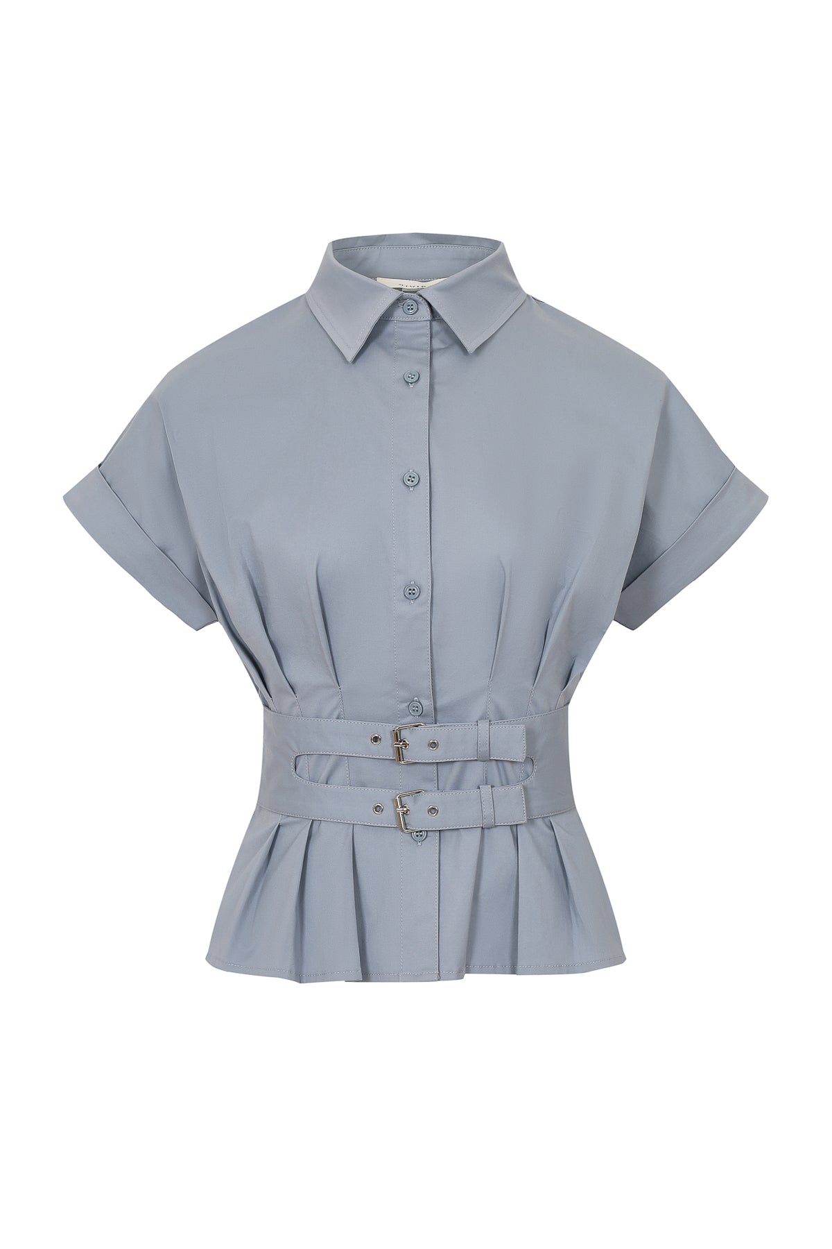 Belted Contour Woven Pleated Short Sleeve Top