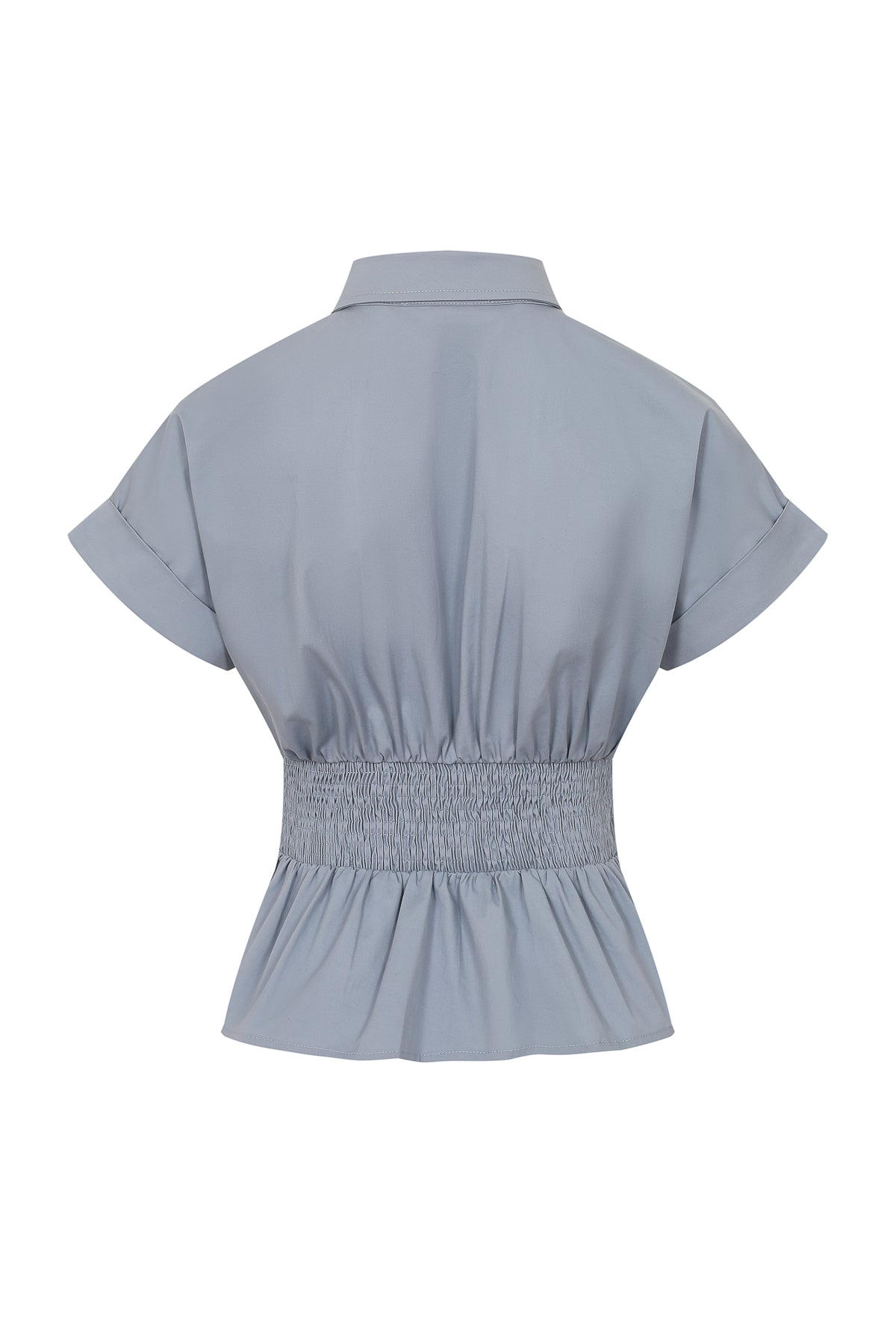 Belted Contour Woven Pleated Short Sleeve Top