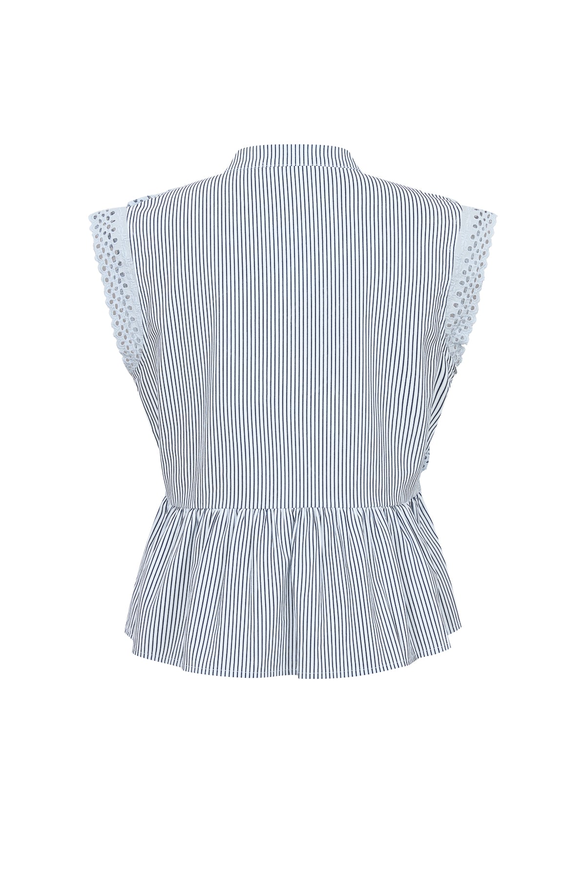 Stripe Sleeveless Pintuck Blouse with Lace Trim