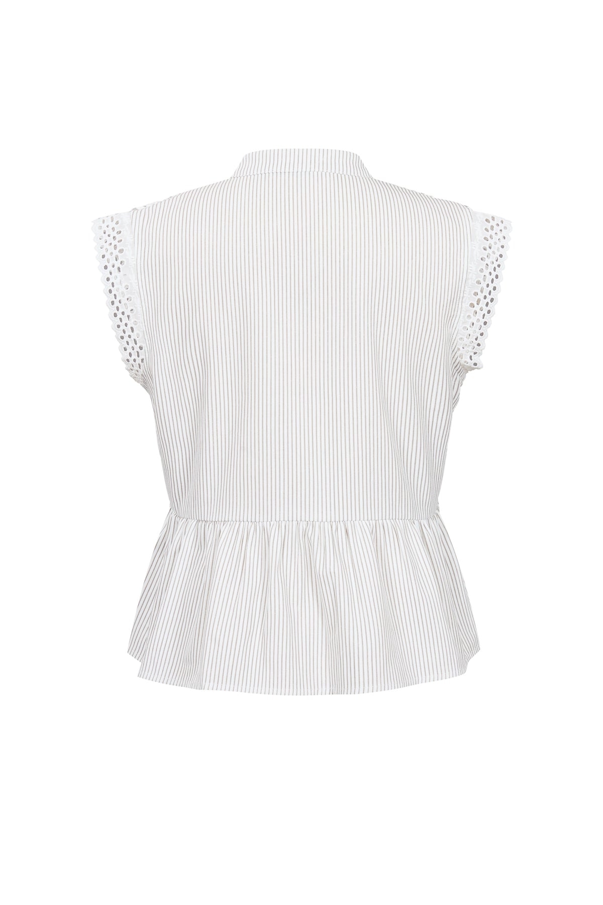 Stripe Sleeveless Pintuck Blouse with Lace Trim