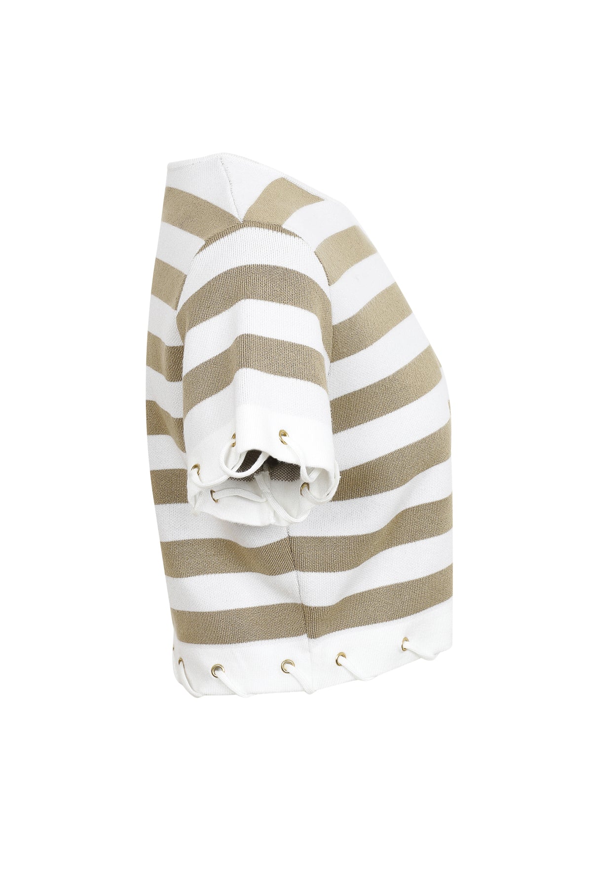 Knit Stripe Rope Embellished Short Sleeve Top
