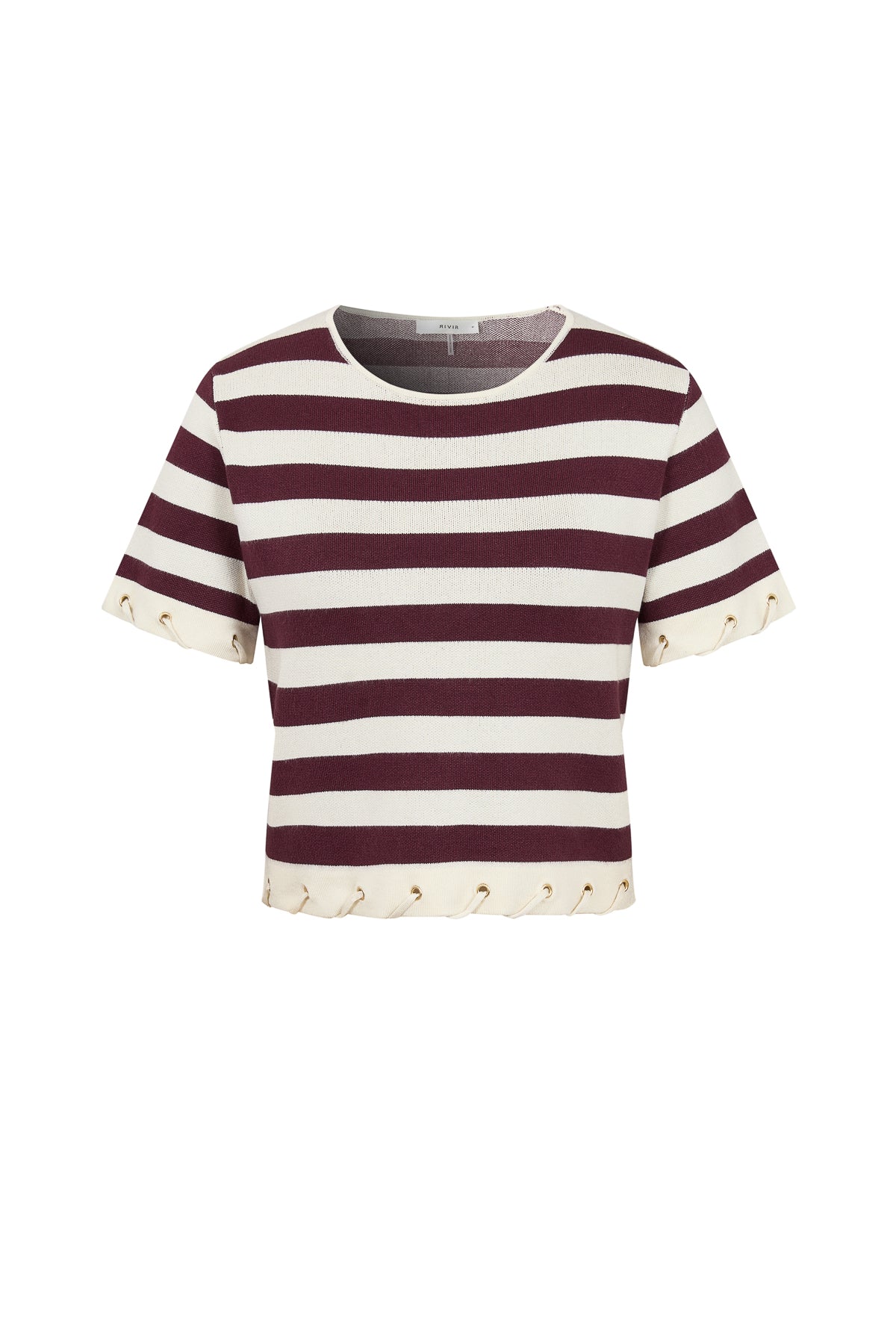 Knit Stripe Rope Embellished Short Sleeve Top