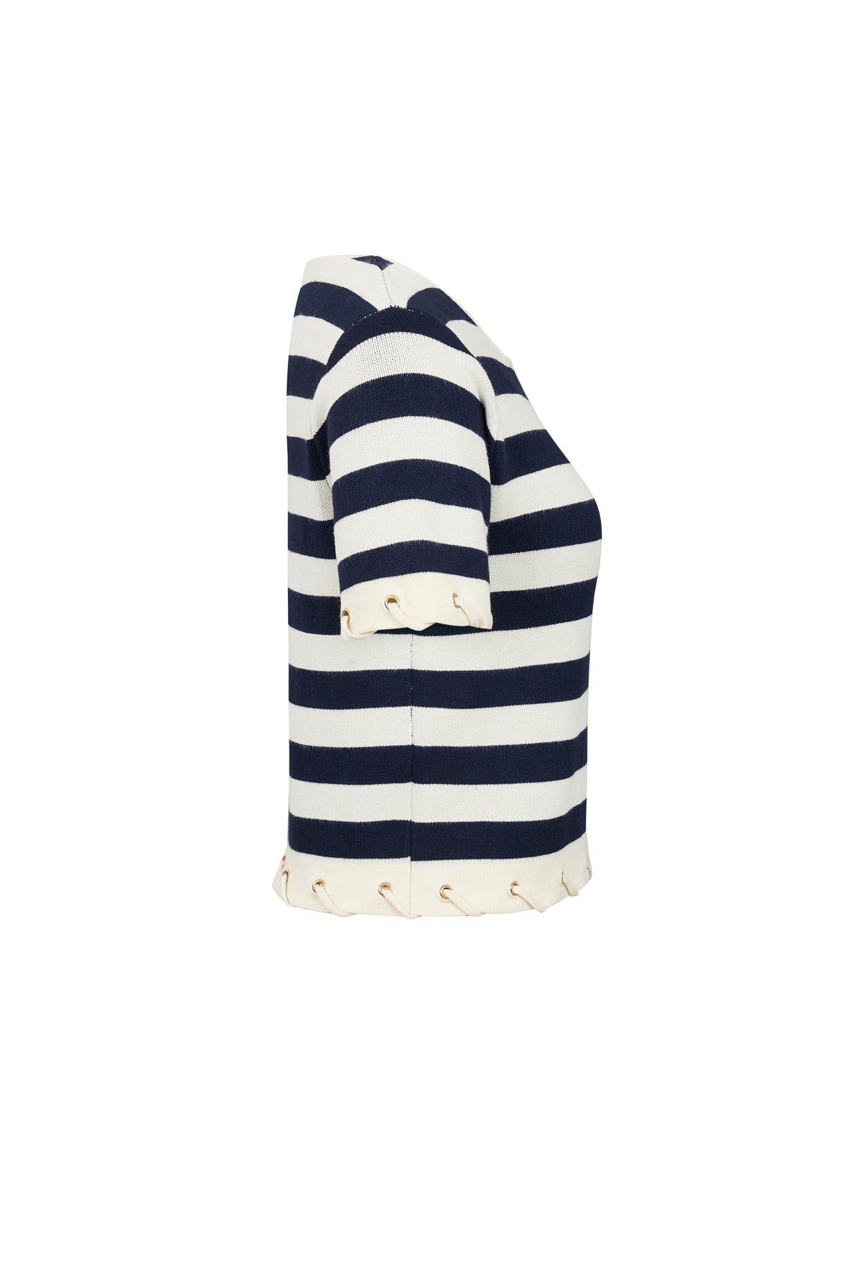 Knit Stripe Rope Embellished Short Sleeve Top