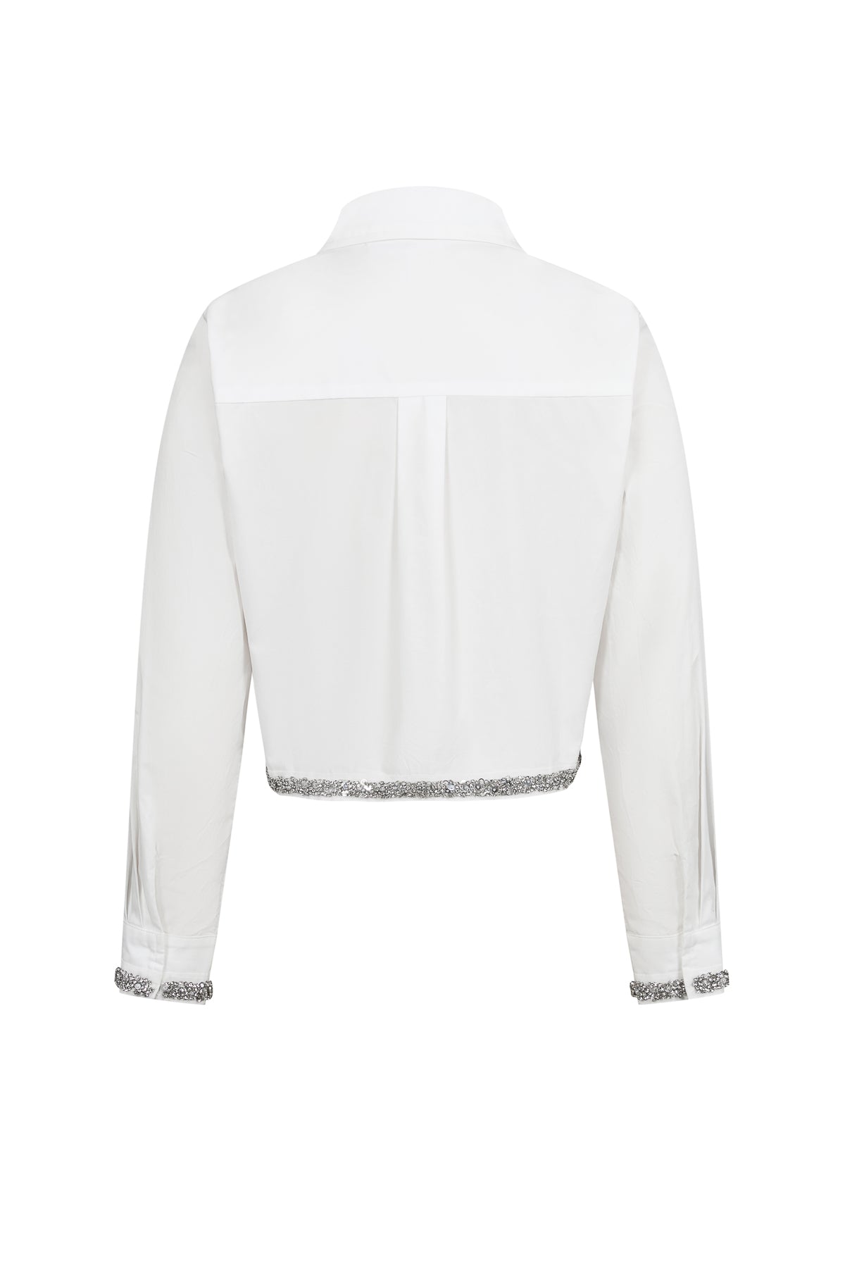 Woven Crop Shirt With Rhinestone Hem