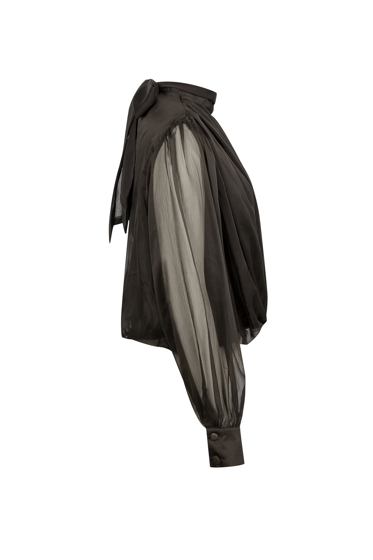 Semi Sheer Drapey Crossover Long Sleeve Blouse