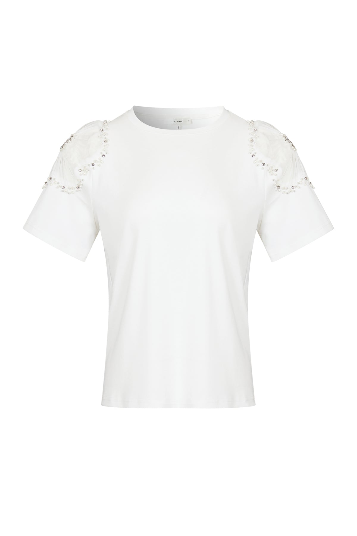 Knit T-shirt with Embellished Sheer Flowers