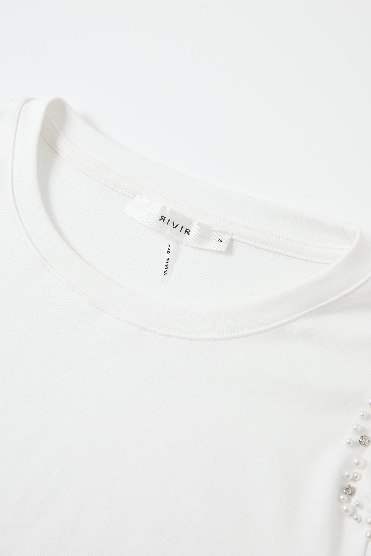 Knit T-shirt with Embellished Sheer Flowers
