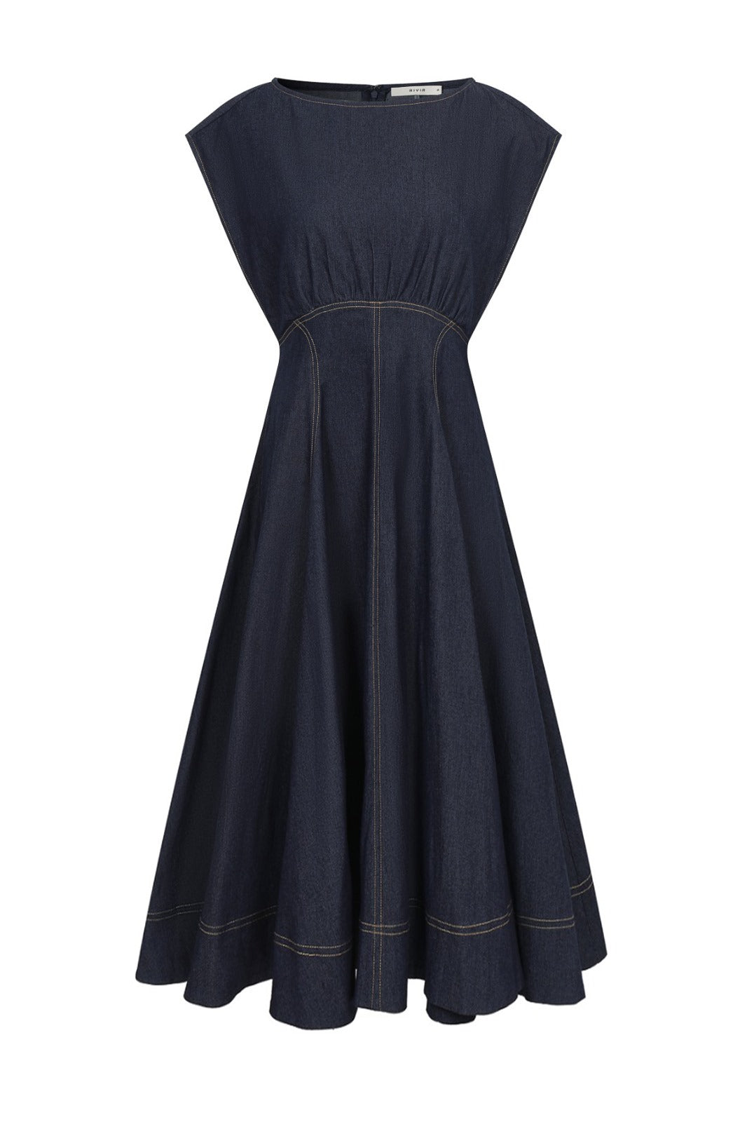 Denim Cinched Waist Midi Dress