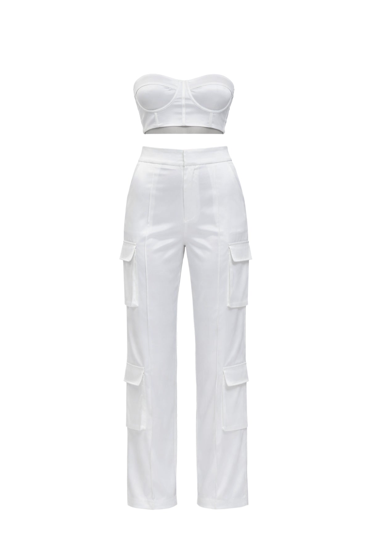 Corset Tube Bra Top and Satin Cargo Pants Set