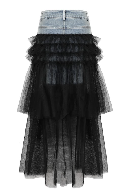 Denim Skirt with Mesh Contrast