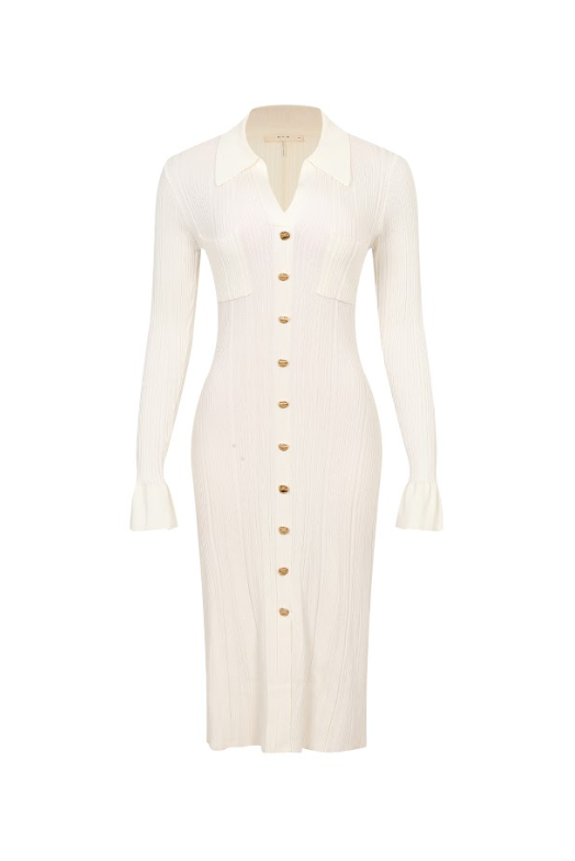Cecilia Variegated Rib Knit Long Sleeve Collar Midi Dress