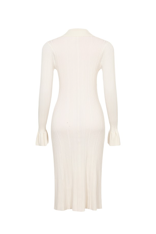 Cecilia Variegated Rib Knit Long Sleeve Collar Midi Dress