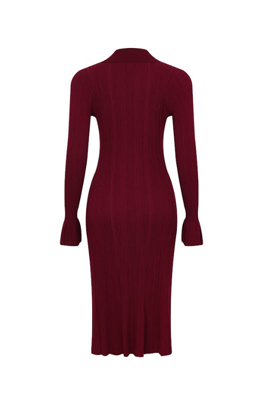 Cecilia Variegated Rib Knit Long Sleeve Collar Midi Dress