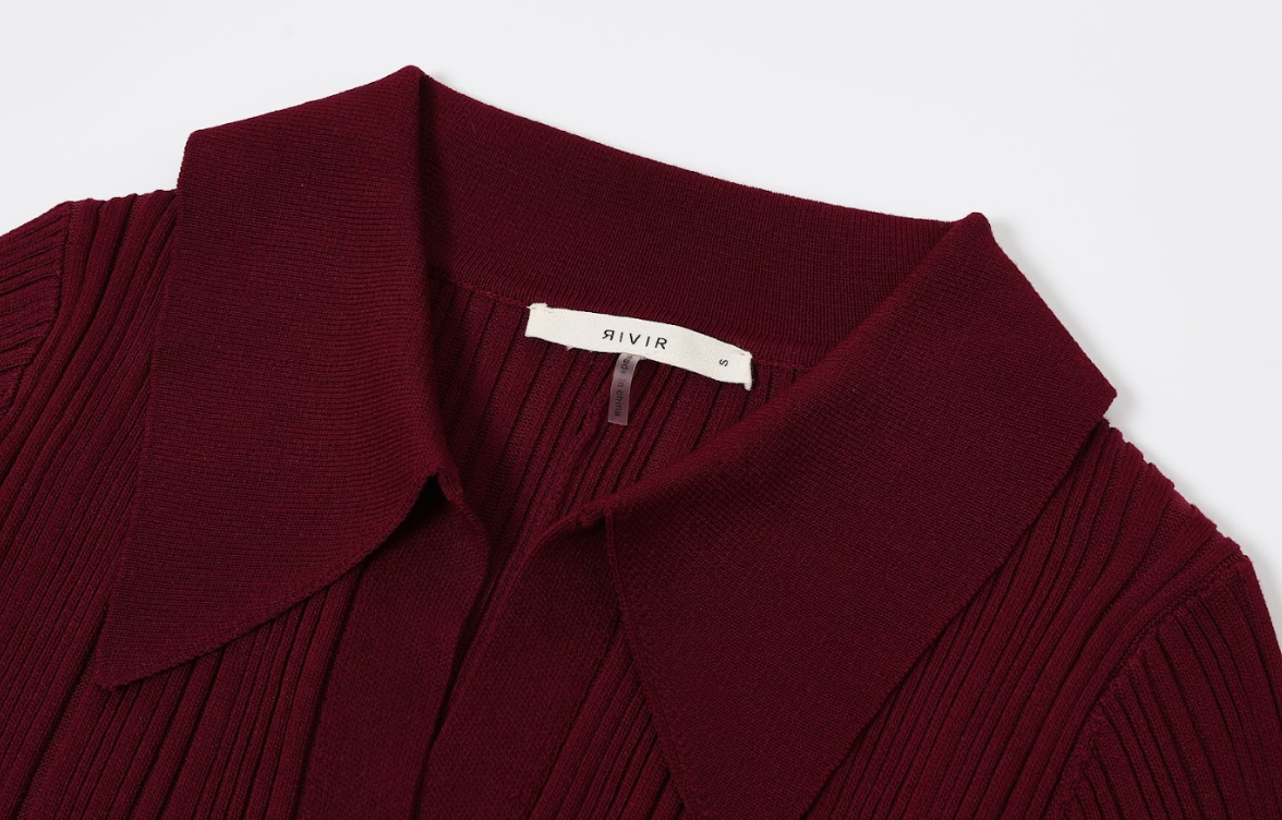 Cecilia Variegated Rib Knit Long Sleeve Collar Midi Dress